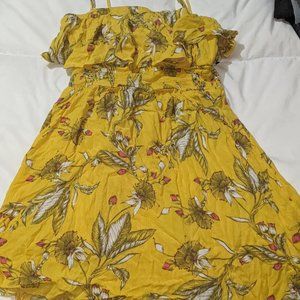 Express Womens Yellow Sleeveless Ruffle Floral Mini Dress Straps Included